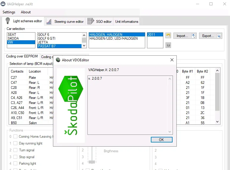 VAG Helper BCM Lighting SGO Coding Tool