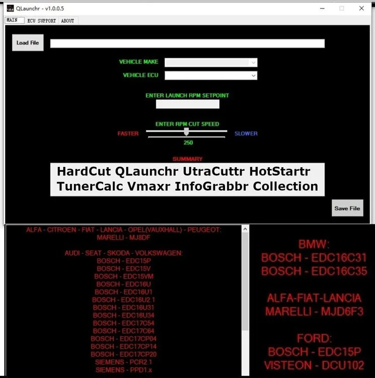 HardCut QLaunchr UtraCuttr HotStartr TunerCalc Vmaxr InfoGra